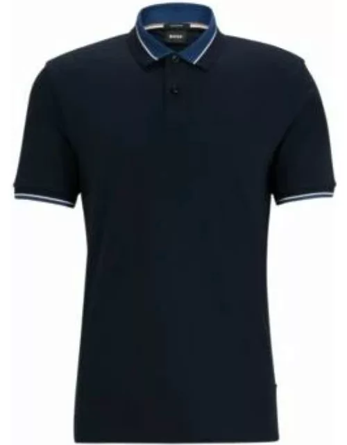 Mercerized-cotton polo shirt with contrast tipping- Dark Blue Men's Polo Shirt