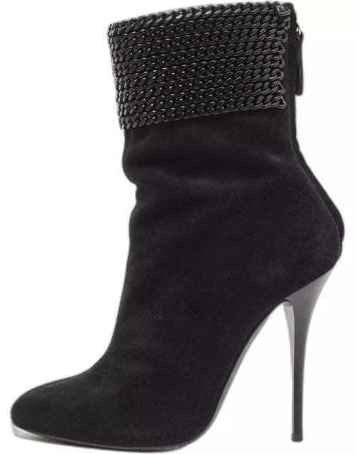 Giuseppe Zanotti Black Suede and Chain Ankle Boot