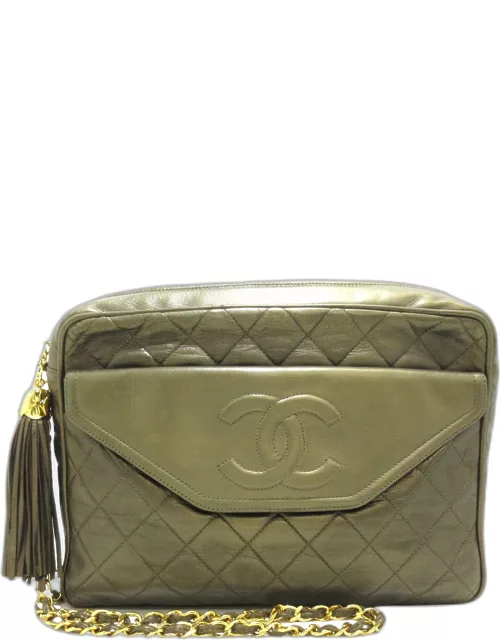 Chanel Khaki Leather CC Tassle Camera bag