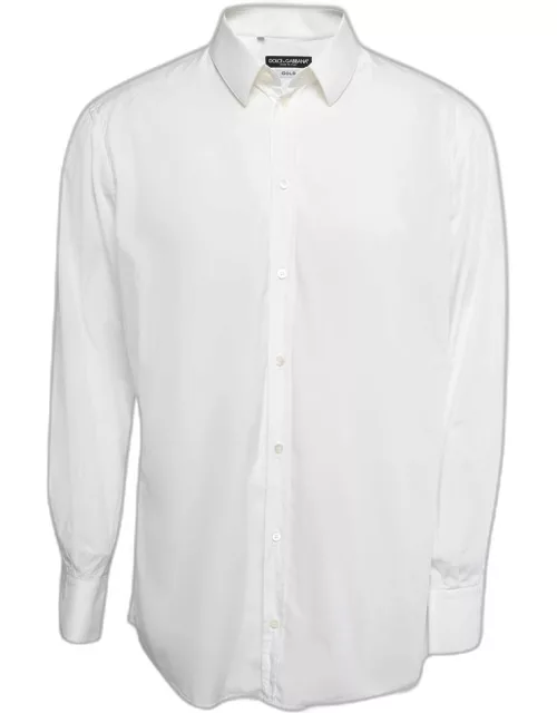 Dolce & Gabbana White Logo Pattern Cotton Gold Fit Long Sleeve Shirt