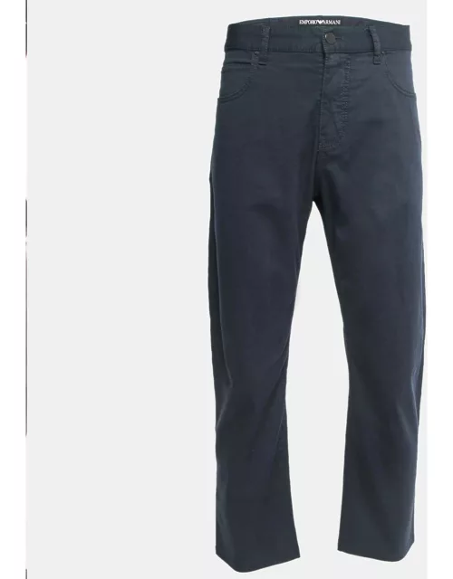 Emporio Armani Navy Blue Cotton Regular Fit Trousers