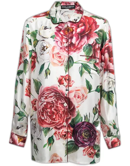 Dolce & Gabbana Multicolor Floral Printed Silk Pajama Top