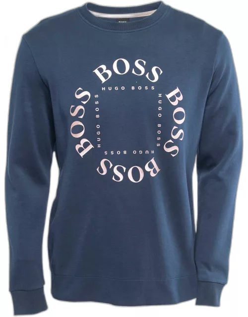 Boss By Hugo Boss Navy Blue Logo Print Knit Salbo Circle Sweatshirt