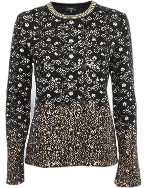 Chanel Black Knit Sequin Embroidered Jumper