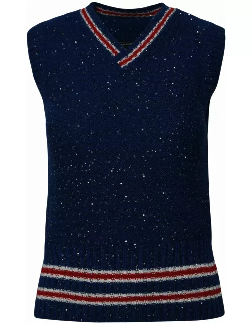 MSGM Blue Wool Blend Varsity Sweater