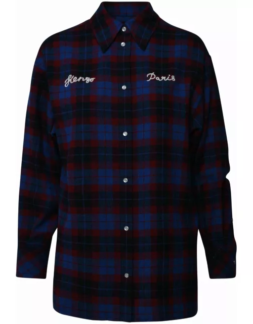Kenzo Blue And Red Wool Blend Shirt