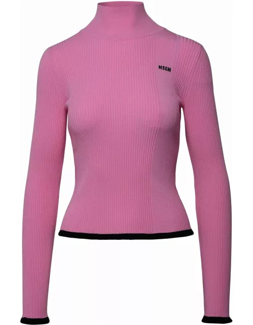MSGM Pink Viscose Turtleneck Sweater