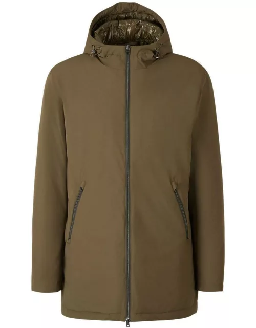 Herno Long Sleeved Zip-up Hooded Drawstring Raincoat