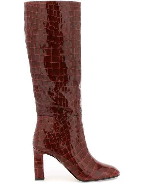 AQUAZZURA sellier boots in croc-embossed leather