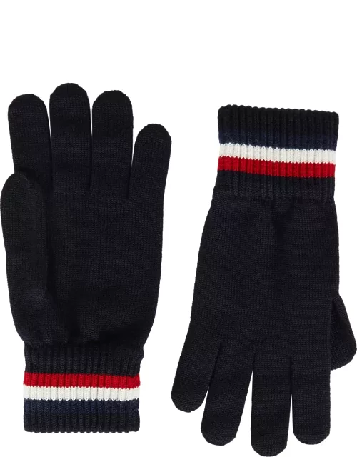 Moncler Navy Wool Gloves, Gloves, Wool, Navy, Ribbed Cuffs - Blue