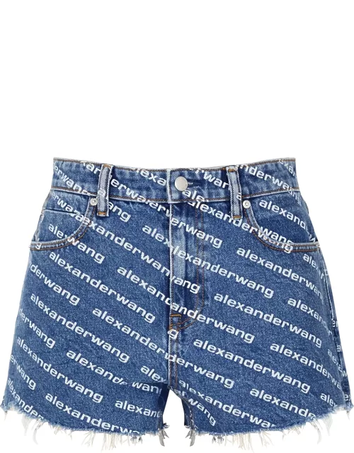 Alexanderwang.t Bite Logo-print Denim Shorts - Blue And White