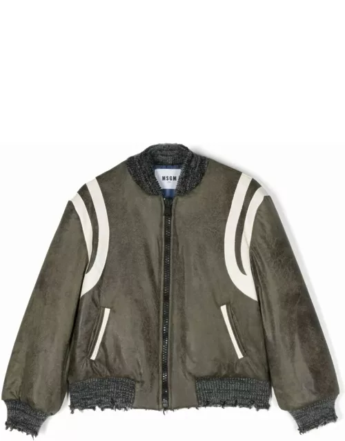 MSGM Forest Green Bomber Jacket With Contrast Edging
