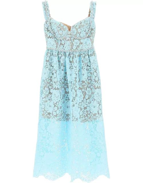 self-portrait Midi Dress In Floral Lace With Crystal
