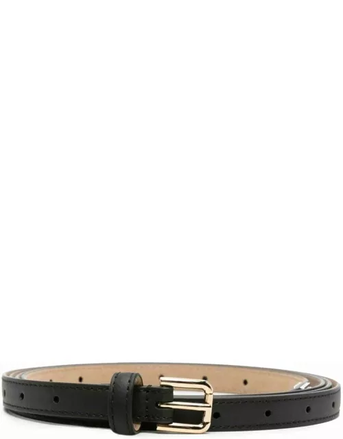 Belt with shiny black buckle