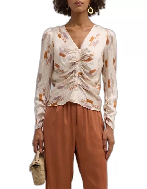 Prisca Ruched Abstract-Print Top