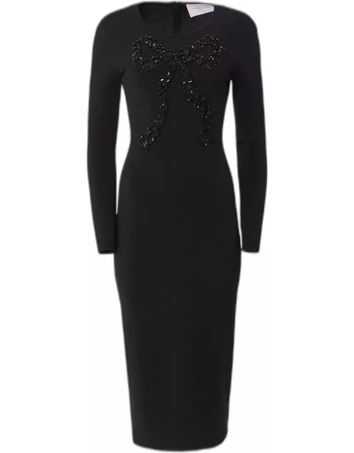 Bow Bead-Embellished Body-Con Midi Dres