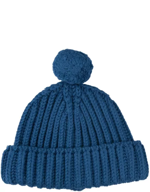 Ermanno Scervino Blue Knitted Beanie With Pompon