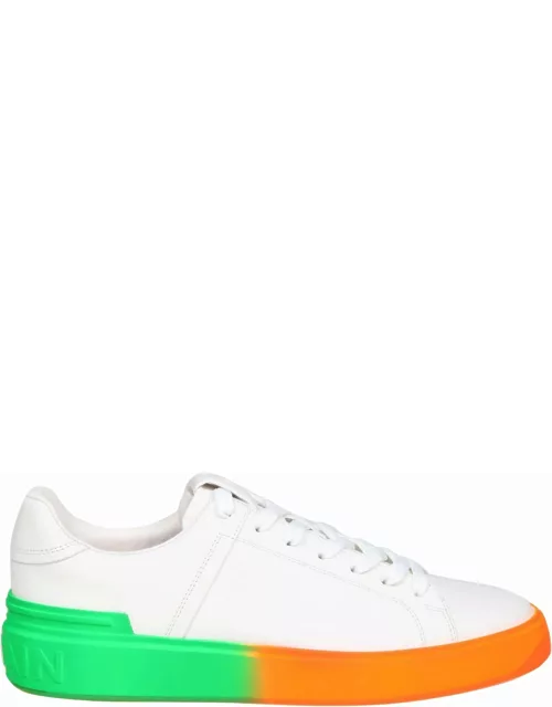 Balmain B Court Sneakers In White Leather With Two-tone Sole