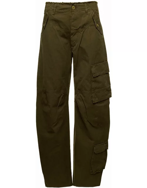 DARKPARK Military Green Cargo Jeans With Patch Pockets And Logo Detail In Denim Woman