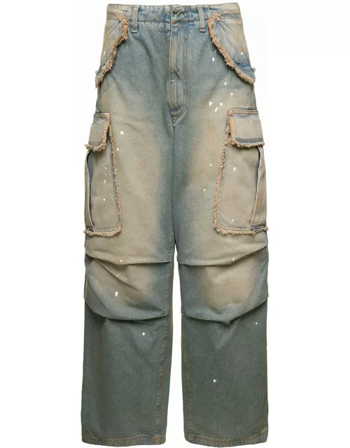 DARKPARK vivi Light Blue Cargo Jeans With Bleached Effect And Paint Stains In Cotton Denim Woman