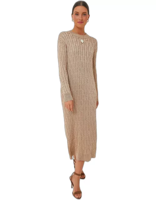 Gold Cable Knit Midi Dres