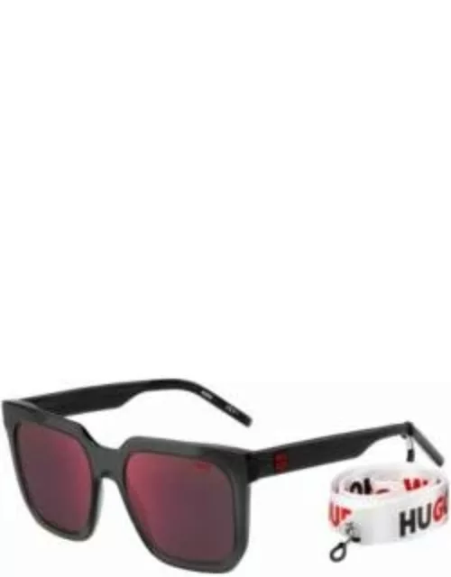 Black-acetate sunglasses with branded strap Men's Eyewear