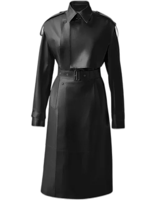 Adriana Belted Leather Trench Coat