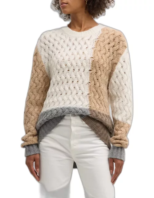 Wool-Cashmere Colorblock Lattice Stitch Sweater