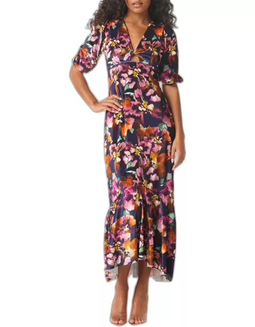 Wallis Twisted Floral Fluted Midi Dres