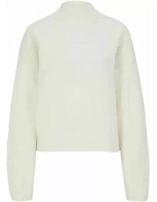 Knitted sweater with mock neckline- White Women's Sweater
