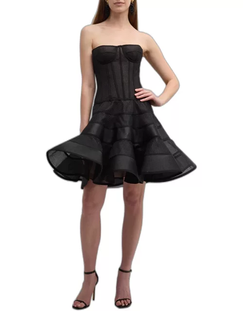 Tiered Fit-&-Flare Strapless Bustier Mini Dres