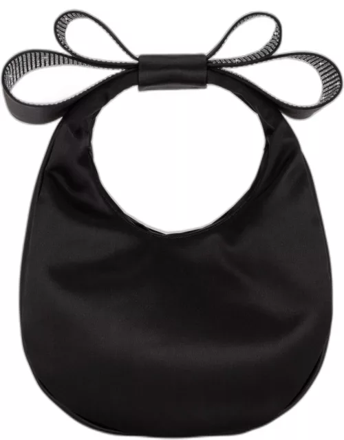 Small Embellished Bow Satin Top-Handle Bag