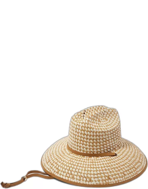 Checkered Straw & Leather Sun Hat