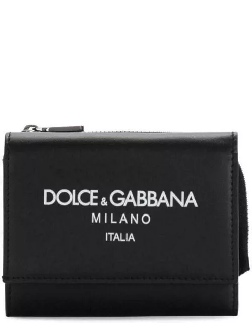Dolce & Gabbana Black Wallet With Contrasting Logo Print In Leather Man