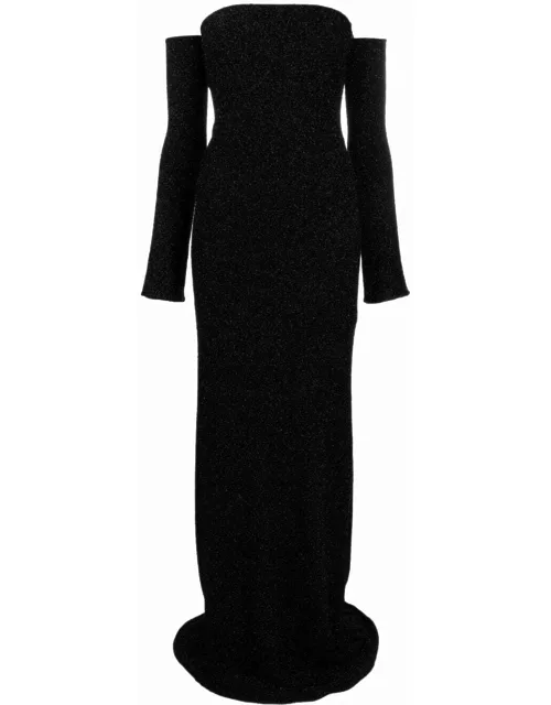 Black strapless evening dress with removable sleeve