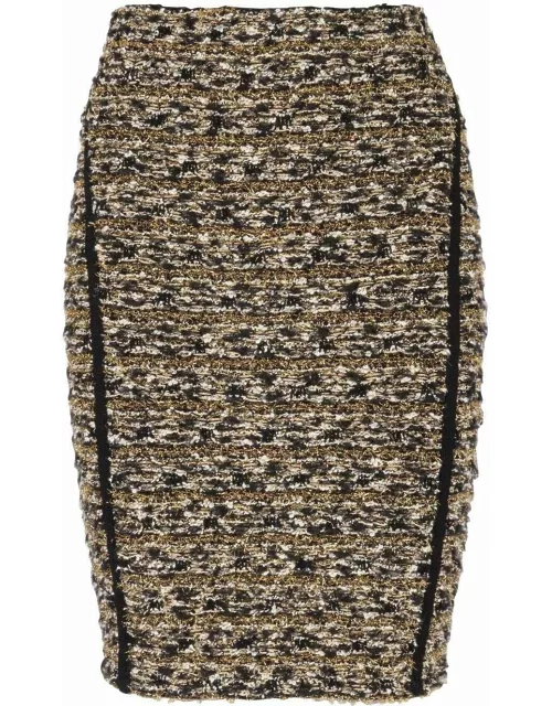 Gold tweed high-waisted skirt
