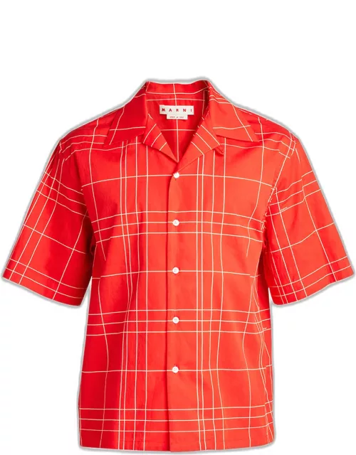 Men's Windowpane Poplin Camp Shirt