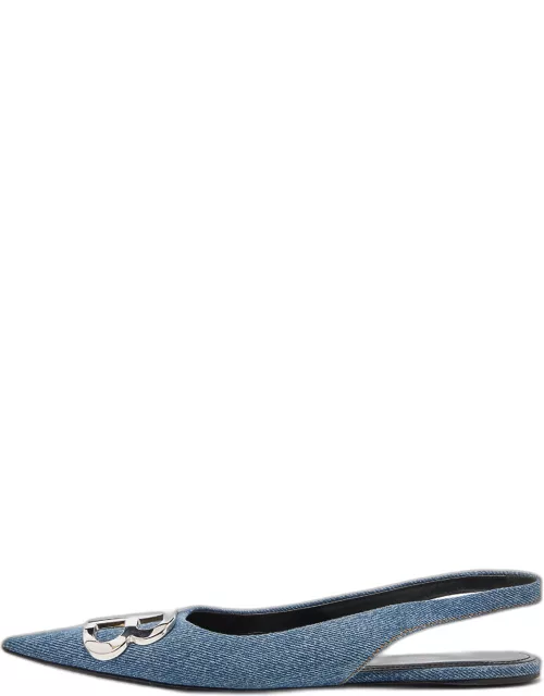 Balenciaga Blue Denim BB Knife Slingback Flat Sandal