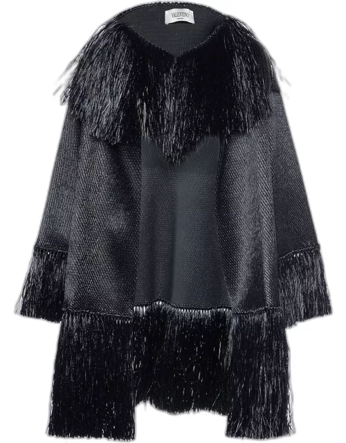 Valentino Black Synthetic Fringed Overcoat