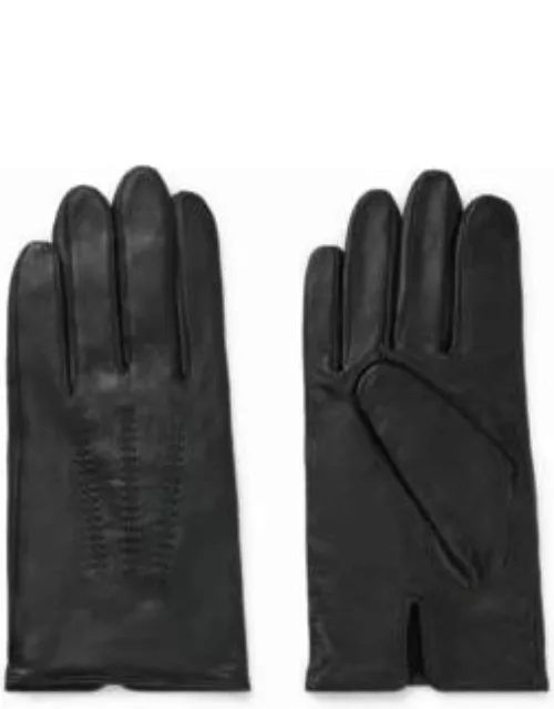 Nappa-leather gloves with metal logo lettering- Black Men's Glove