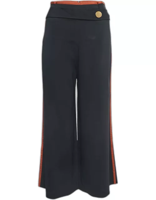 Peter Pilotto Black/Brown Crepe Button Embellished Wide Leg Trousers