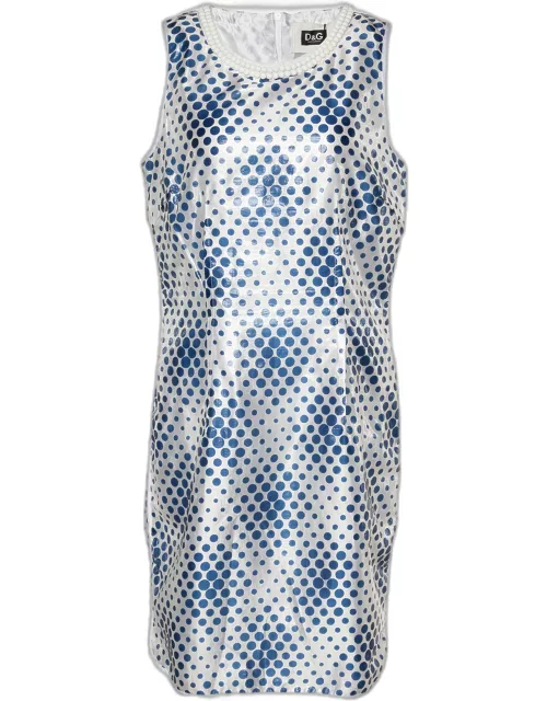 D & G White & Blue Dot Printed Silk Blend Sleeveless Midi Dress