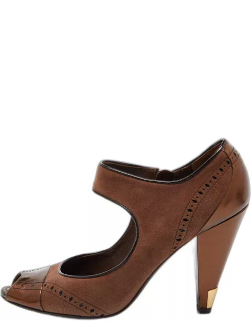 Louis Vuitton Brown Leather and Suede Peep Toe Sandal