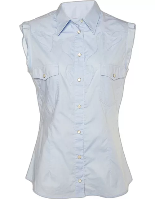 D & G Blue Cotton Sleeveless Button Front Shirt