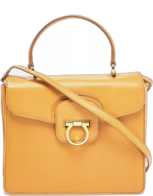 Salvatore Ferragamo Mustard Leather Kelly Top Handle Bag