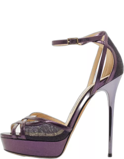 Jimmy Choo Purple Lace and Leather Laurita Sandal