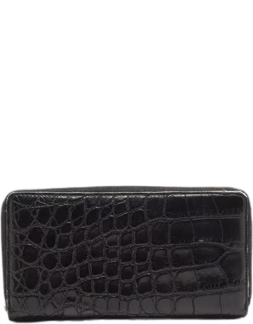 Yves Saint Laurent Black Alligator Zip Around Wallet
