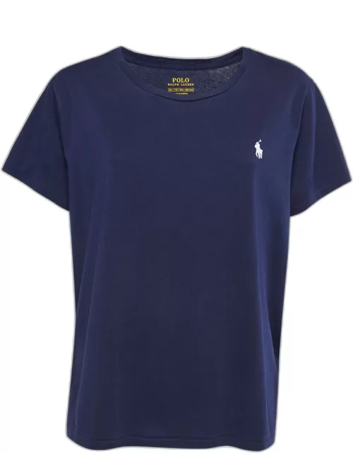 Polo Ralph Lauren Navy Blue Cotton Logo Embroidered Crew Neck T-Shirt