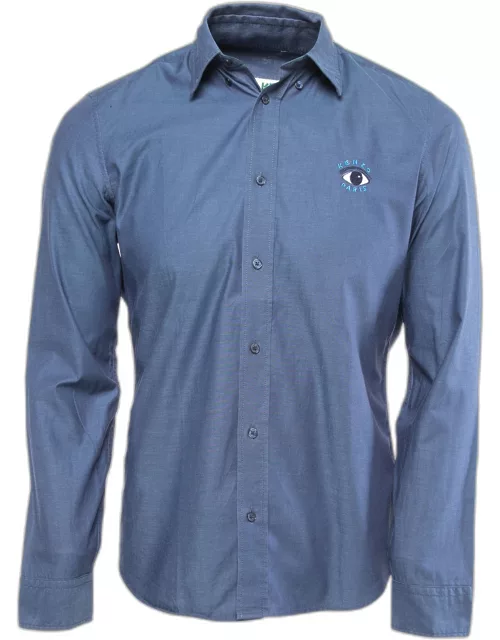 Kenzo Navy Blue Cotton Eye Embroidered Button Down Shirt