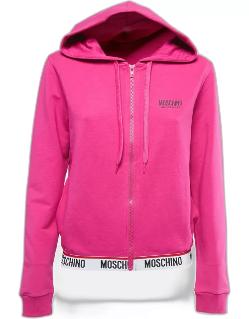 Moschino Underwear Pink Cotton Logo Tape Zip Up Sweatshirt